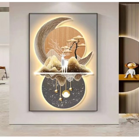 Imported Crystal Painting with PVC Frame | 24 x 36 Inches | Golden Frame | Porcelain Crystal Art
