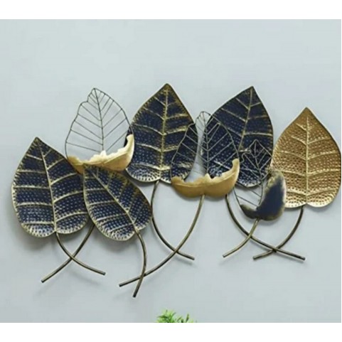 Golden Black Big Leaves - Wall Art