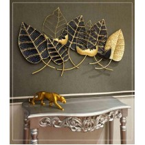 Golden Black Big Leaves - Wall Art
