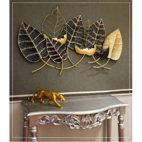 Golden Black Big Leaves - Wall Art