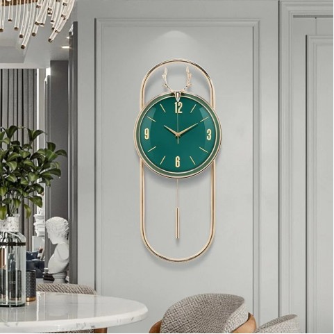 Deer Horn Pendulum Style Wall Clock - Green