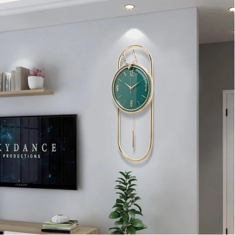 Deer Horn Pendulum Style Wall Clock - Green