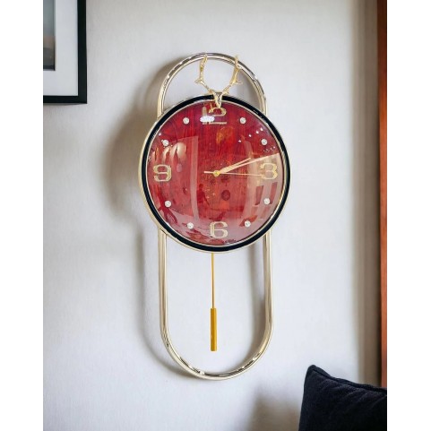 Deer Horn Pendulum Style Wall Clock - Red Deer Horn Pendulum Style Wall Clock - Red
